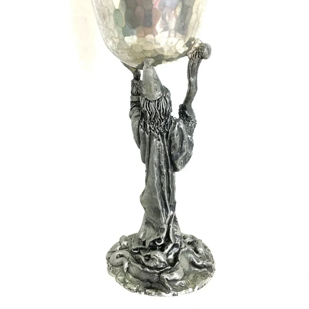 * Ballena Bay Hand Crafted Pewter Art Wizard Goblet Cup 8” Vtg